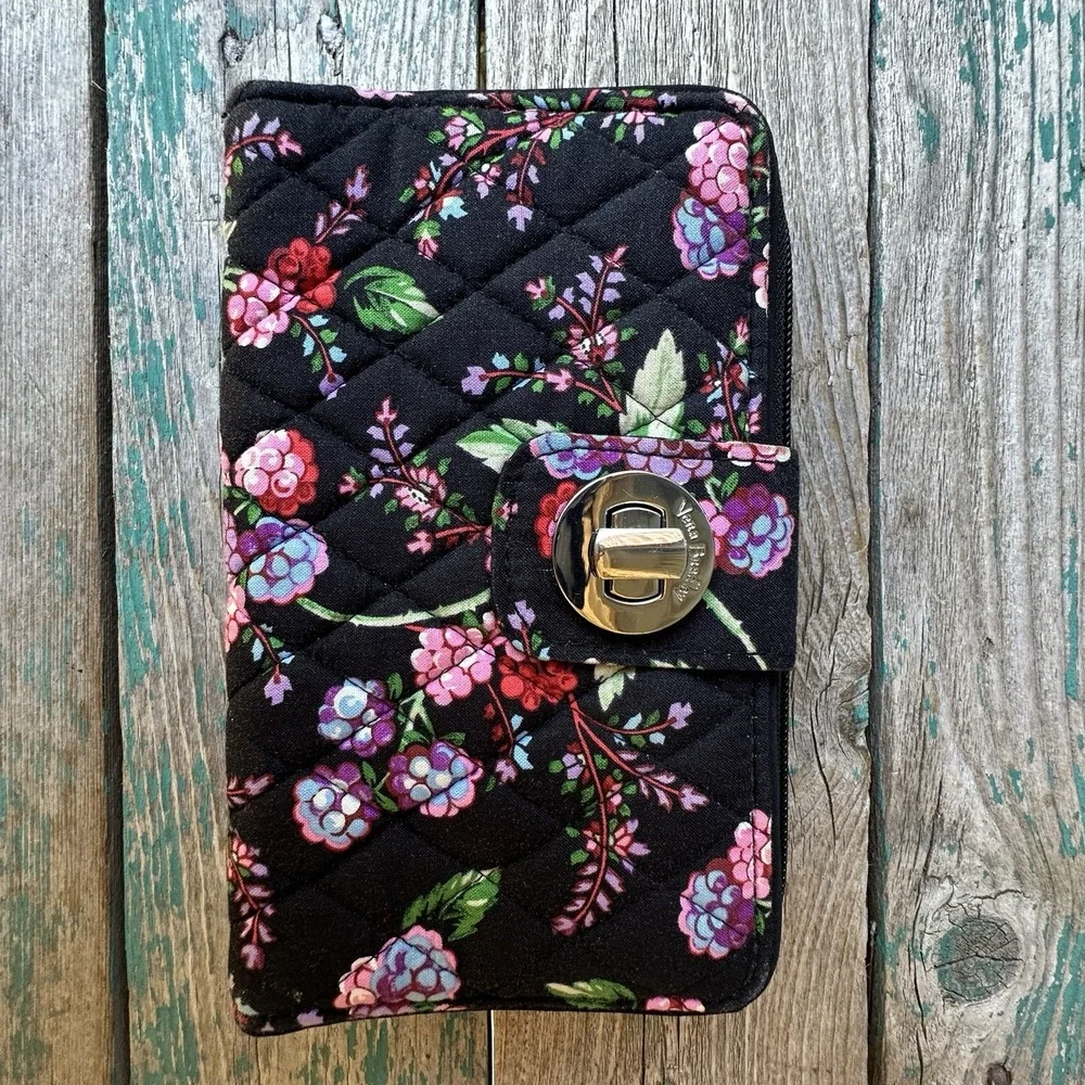 Vera Bradley Turn Lock Wallet 7.5 Inch Winter Berry Multicolor Zip Quilted Boho